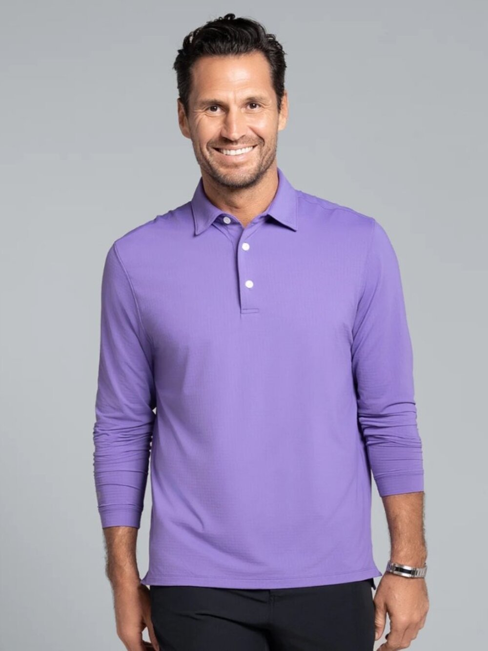 IBKUL Men's Long Sleeve Performance Polo In Plum UPF50 SIZE LARGE